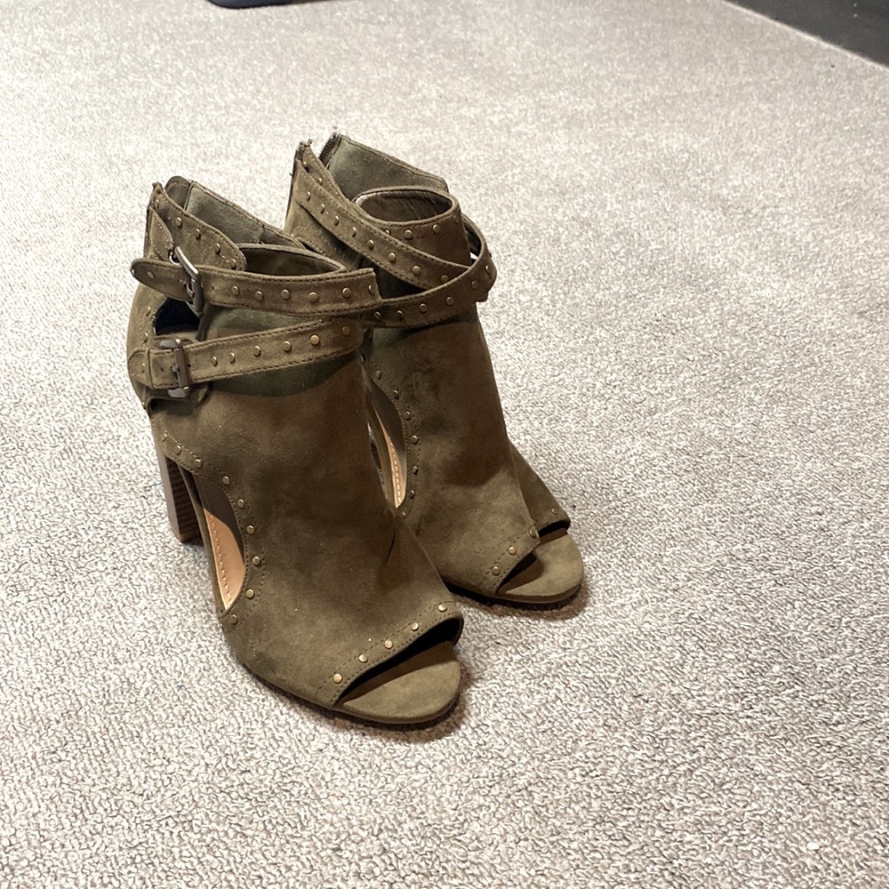 JustFab suede open toe heeled booties